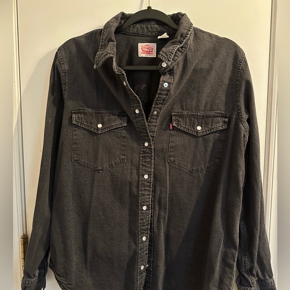 Vintage Levi's Black Denim Button-Up Shirt Large Pearl Snaps